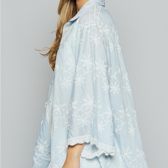 POL Sky Blue Embroidered Button Up 3/4 Sleeve Top - Picture 3 of 11